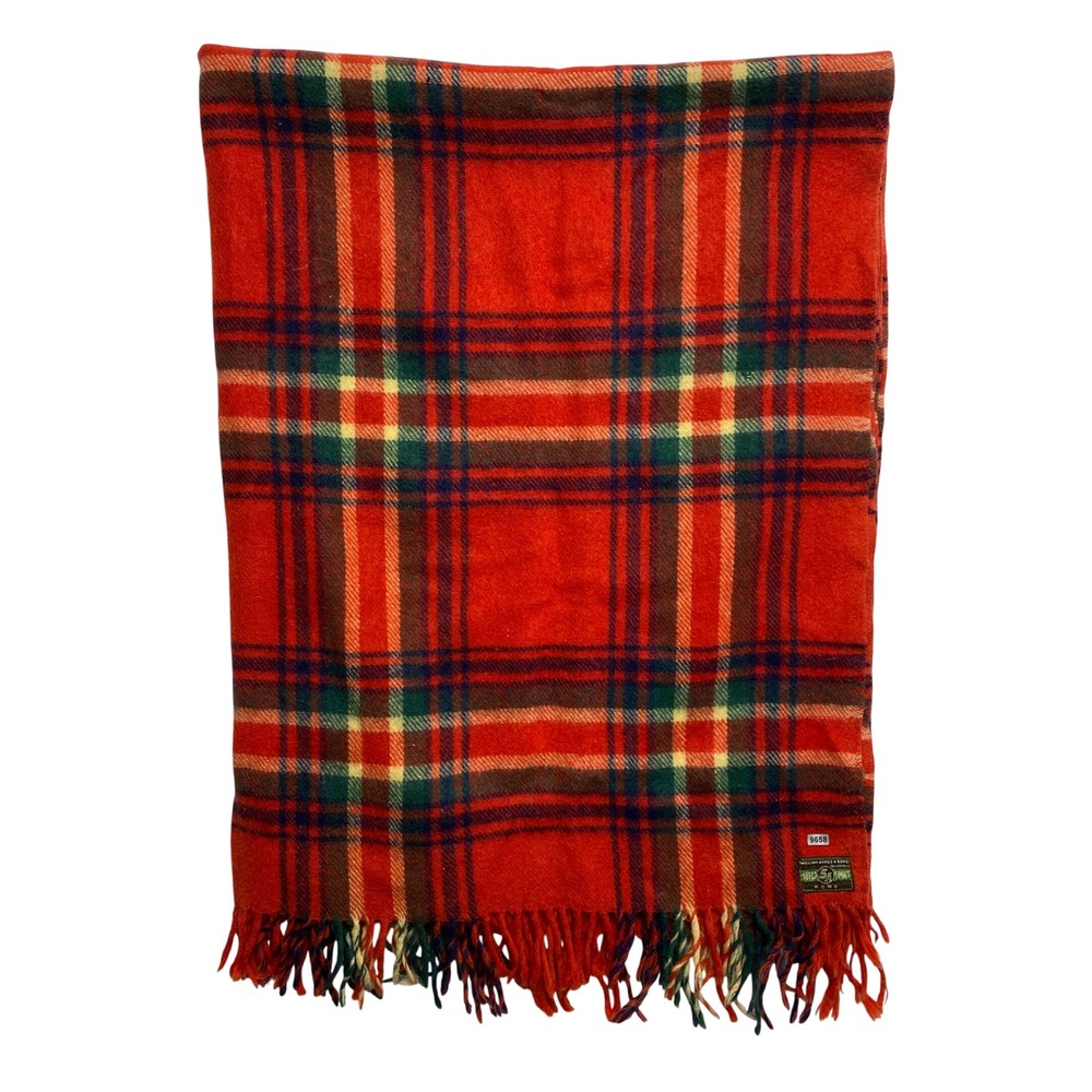 Vintage William Ayres & Sons Motor 5A Sport Robe Wool Plaid Blanket Red 49 x 66